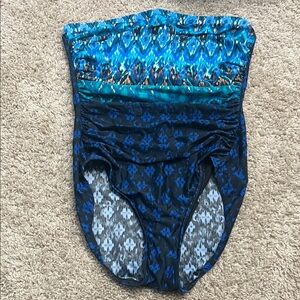 Miraclesuit Black and Blue Swimsuit Sz L missing straps